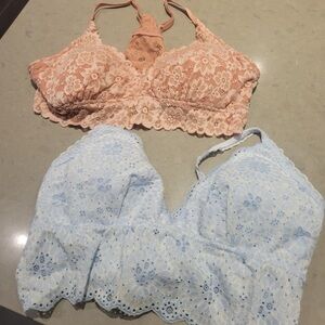 Aerie Lace Bralette Set in Peach and Light Blue